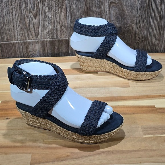 Stuart Weitzman Navy Blue Braided Espadrille Wedge Sandals Size 5M Boho - Picture 2 of 16